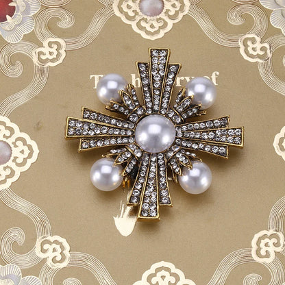 Brosche Kreuz Perle Strass Barock Vintage Luxus Hochzeit Party Damen