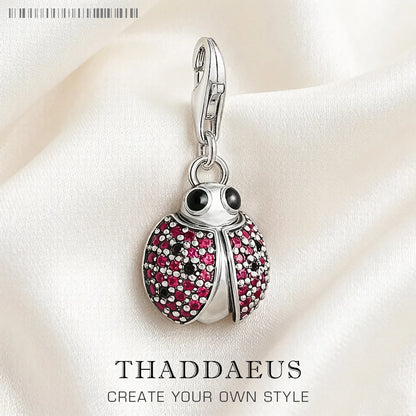 Damen-Charm-Anhänger Marienkäfer rosa süß Frühling aus Sterlingsilber