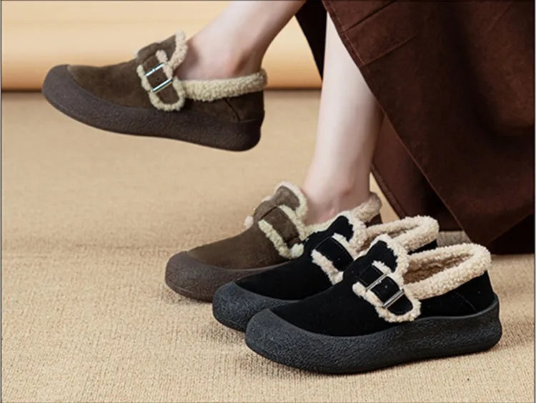 AIYUQI Women Sneakers Winter 2024 New Velvet Genuine Leather Beanie Shoes Women Flat Large Size Women Casual Shoes
