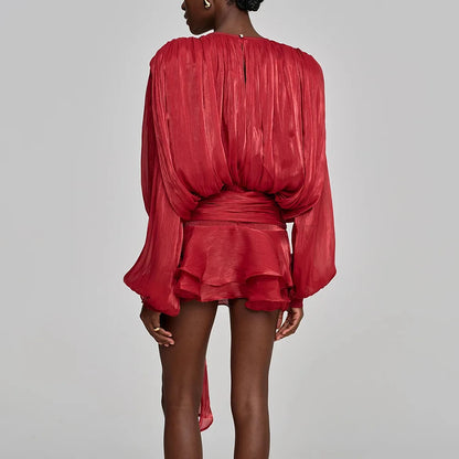 Elegantes Damen-Tunikakleid mit Rundhalsausschnitt, langen Ärmeln und Patchwork-Design