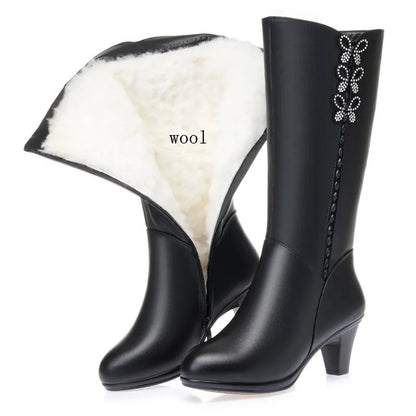 AIYUQI Women High Boots Shiny 2025 New Genuine Leather Wool Warm Women Winter Boots High Heel Fashion Office Boots Women