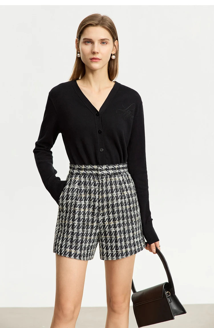 Damen Shorts im Retro-Stil mit kariertem Patchwork und Taschen