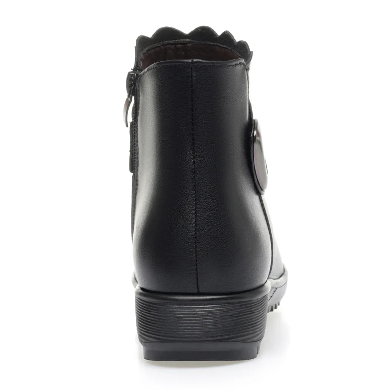 Damen Schneestiefel aus echtem Leder mit rutschfestem flachem Boden