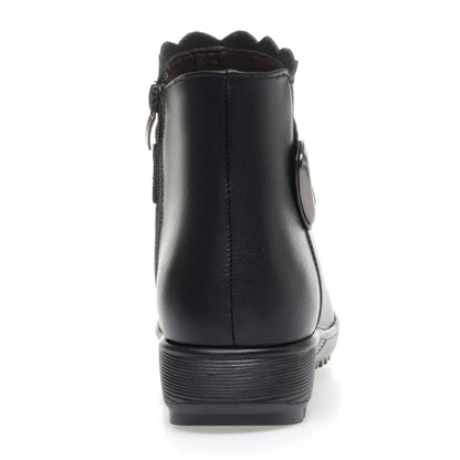 Damen Schneestiefel aus echtem Leder mit rutschfestem flachem Boden
