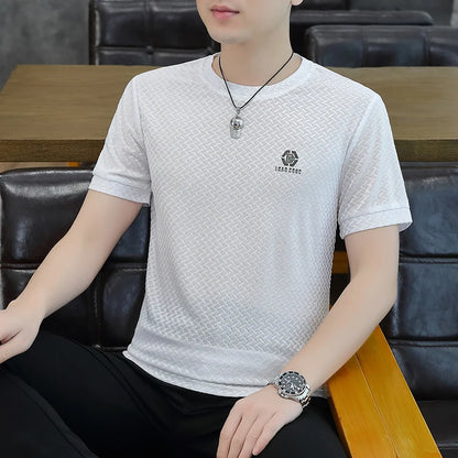 Männer T-Shirt aus Luxus-Eis-Seide mit O-Ausschnitt und kurzen Ärmeln