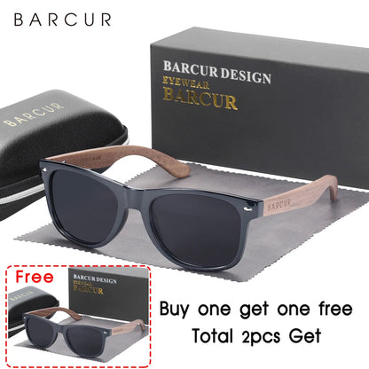 Sonnenbrille Naturholz Walnuss schwarz polarisiert UV400 Herren B