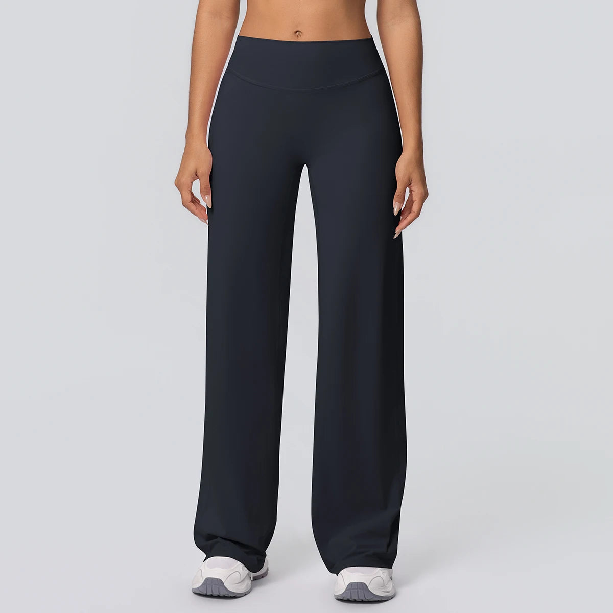 Weite Yoga-Hose, schwarz, mit elastischem Bund und weitem Bein