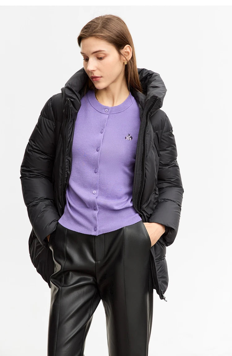 Damen-Rundhals-Strickjacke Wolle-Seide Perlenstickerei Knöpfe Herbst-Winter