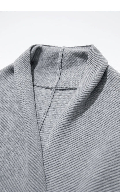Damen-Strickjacke Wolle Umlegekragen lang locker Tasche Herbst