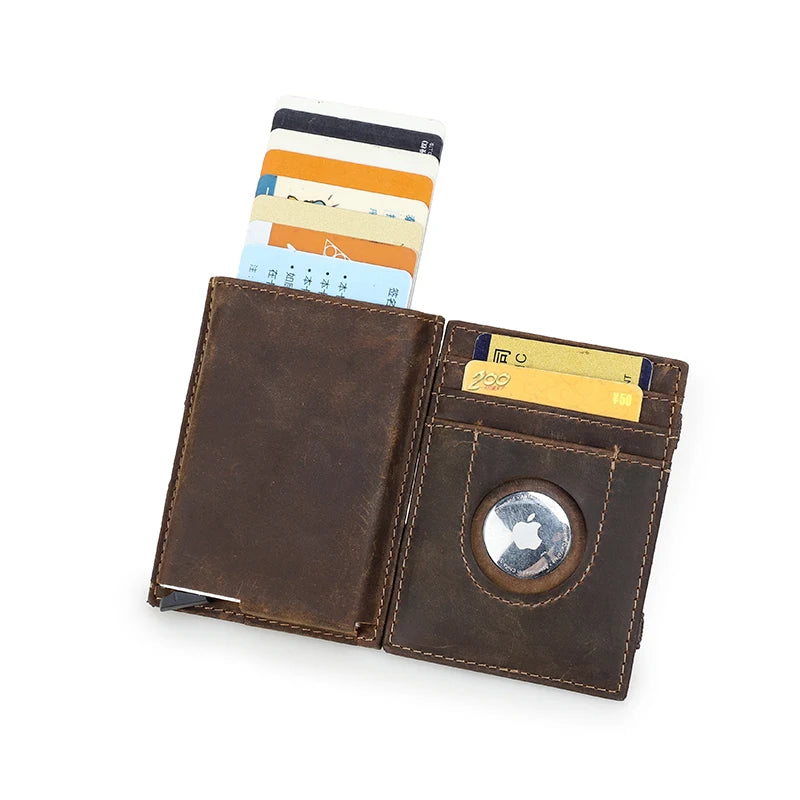 Herren Echtleder Geldbörse Vintage RFID Airtag Fach Aluminium Kartenhalter Business