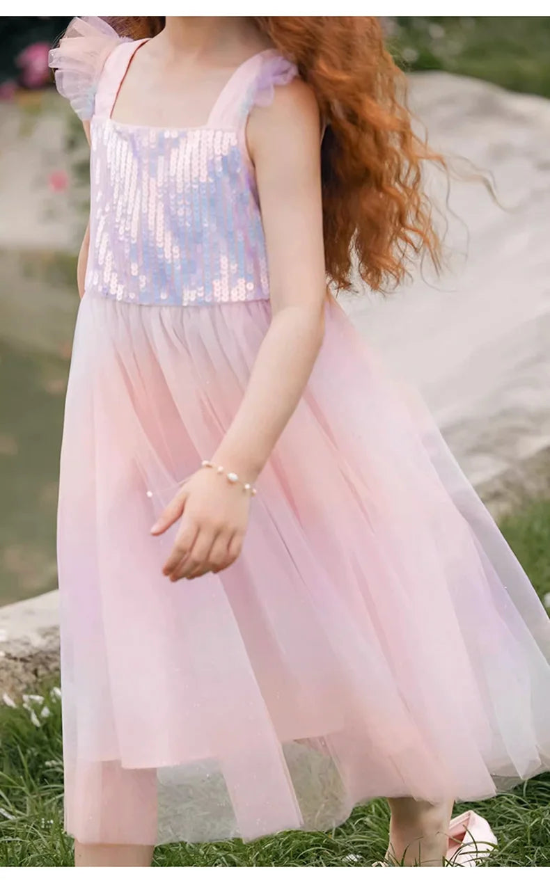 Sommerkleid für Mädchen in Farbverlauf Pink, festlich für Geburtstag oder Hochzeit, Größen 110-170 cm, Alter 3-14 Jahre