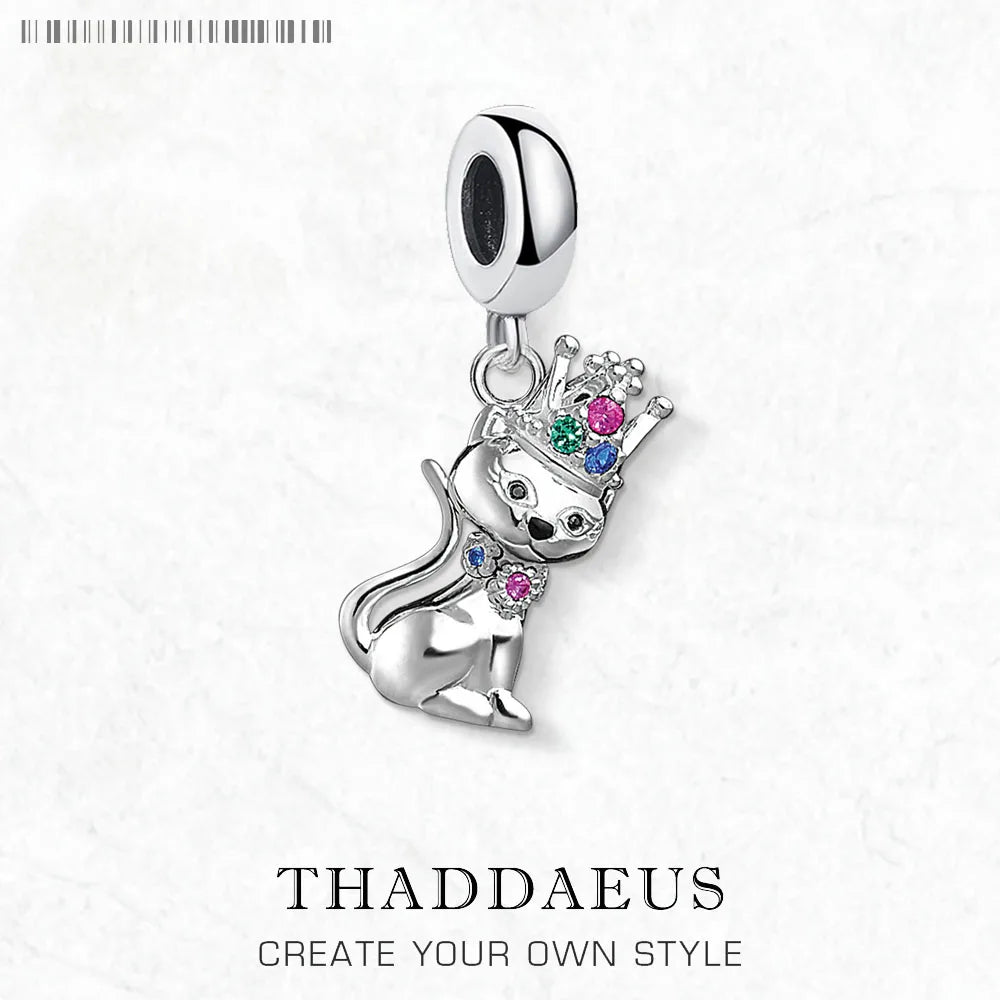 Damen-Charm-Anhänger Magic Cat mit Krone aus Sterlingsilber