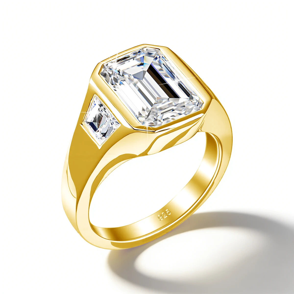 Unisex-Verlobungsring Moissanit im Smaragdschliff Drei-Stein-Design aus 925 Silber