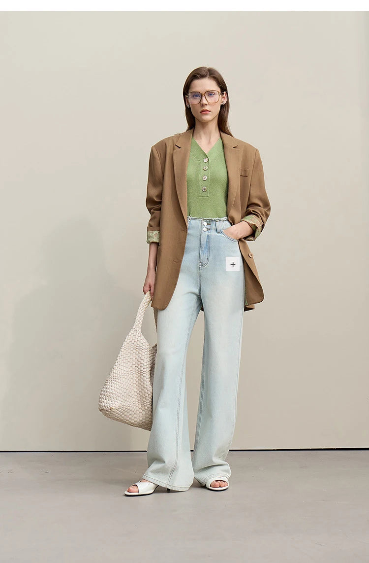 Damen V-Ausschnitt Pullover Wolle-Mix Halbarm Slim Frühling-Herbst