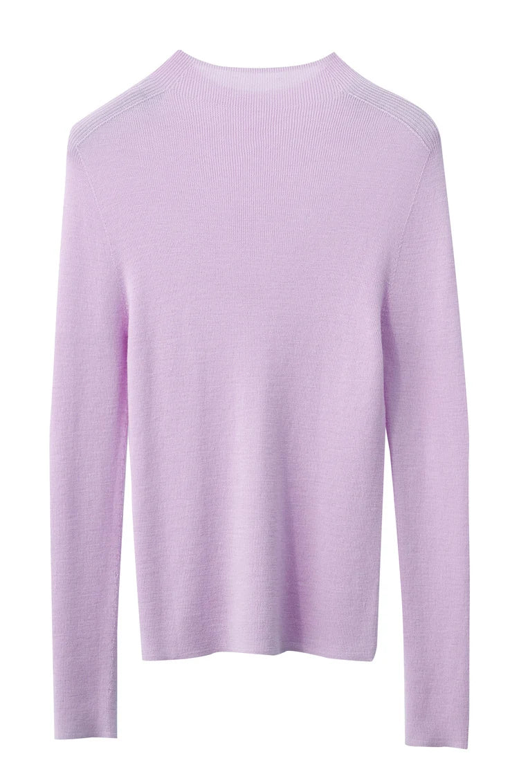 Damen-Strickpullover mit Halbrollkragen, langarm, einfarbig flieder, Rückansicht