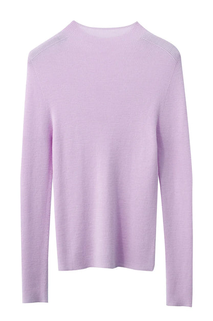 Damen-Strickpullover mit Halbrollkragen, langarm, einfarbig flieder, Rückansicht