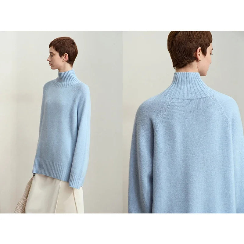 Damen-Rollkragenpullover 100 % Wolle nahtlos antibakteriell Winter