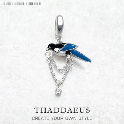 Damen-Charm Elster Vogel Glück aus Sterlingsilber