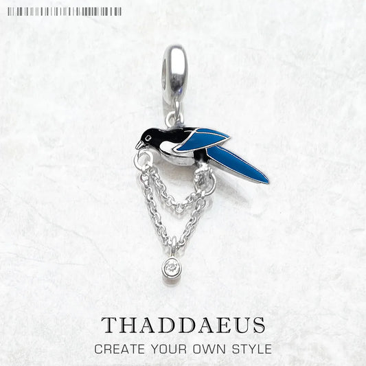 Damen-Charm Elster Vogel Glück aus Sterlingsilber