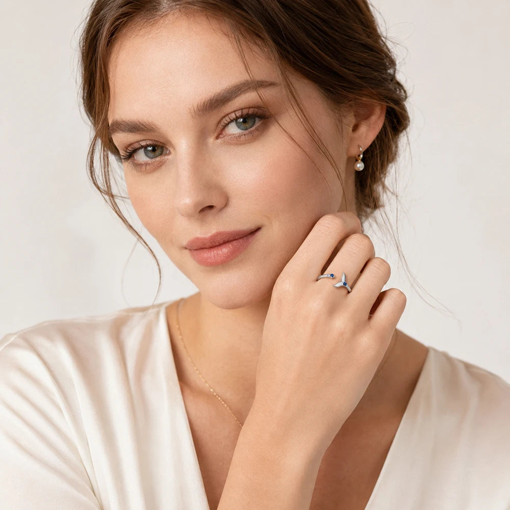 Damen-Ring Delfin Schwanzflosse blaue Steine aus Sterlingsilber
