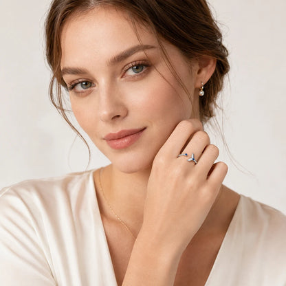 Damen-Ring Delfin Schwanzflosse blaue Steine aus Sterlingsilber