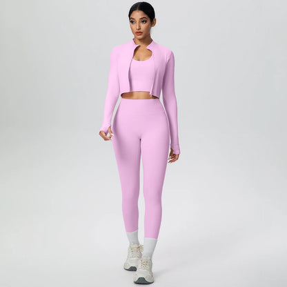 Helllila Yoga-Set mit Zip-Jacke und High-Waist-Leggings