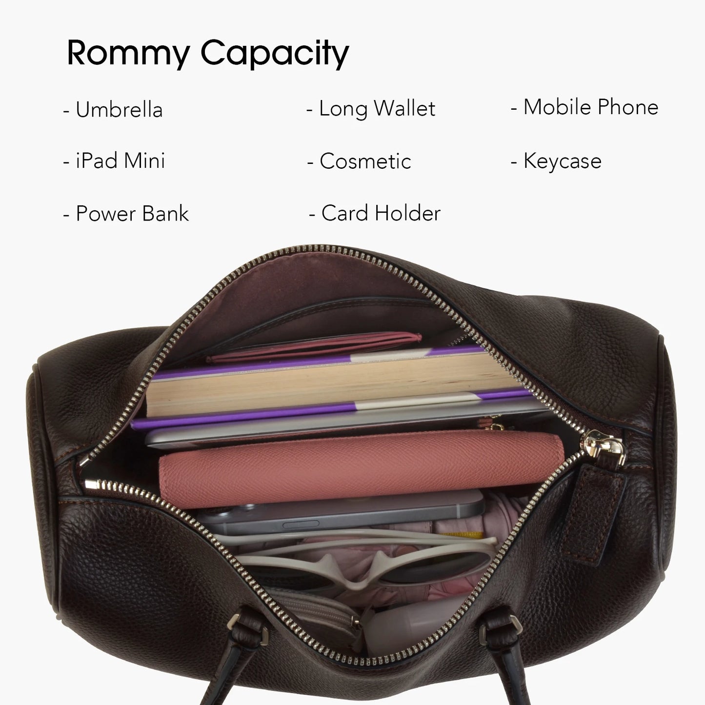 Unifarbenes Vollnarbiges Rindsleder | Schultertasche Boston-Form
