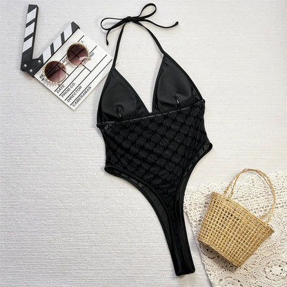 Damen Badeanzug Neckholder Micro Tanga High-Cut Monokini gepolstert