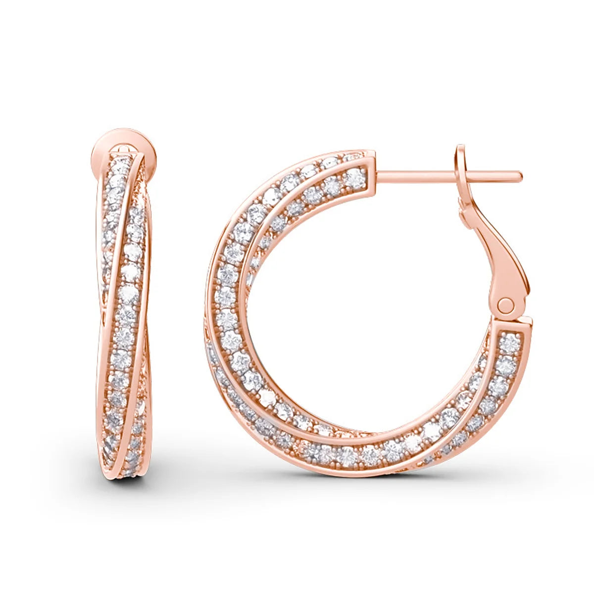 Damen-Hoop-Ohrringe mit Moissanitsteinen, 7,5 ct Gesamt, Silber 925 Roségold plattiert, Luxuriöser Glanz