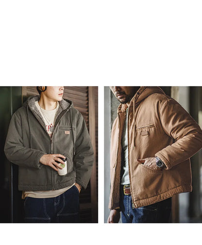 Herren Kapuzenjacke Einfarbig Sherpa-Fleece Baumwolle Taschen
