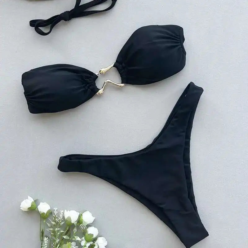Gestreiftes, sexy Bikini-Set mit Push-up-Effekt – ideal für Strand und Pool