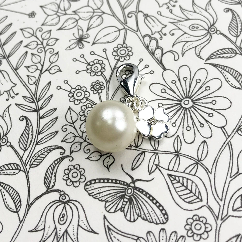 Damen-Charm-Anhänger Perle Kleeblatt Glück aus Sterlingsilber