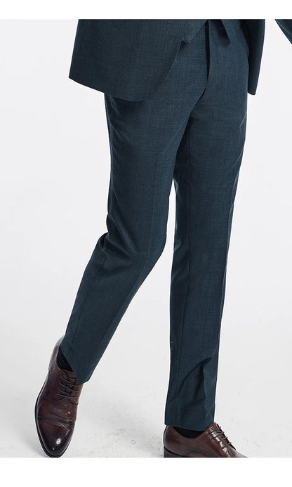 Grünes Herren-Anzugset mit zweireihigem Blazer, Weste und Hose aus Baumwolle – ideal für formelle Anlässe und Hochzeiten