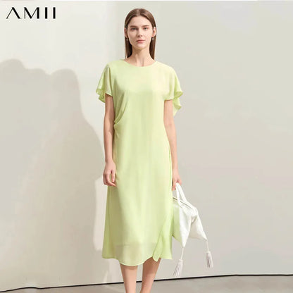Stilvolles Chiffon Midi Kleid Damen V Ausschnitt Weicher Sommerstoff