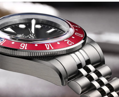 Herren-GMT-Quarzuhr mit Ronda-Werk und Bubble-Glas