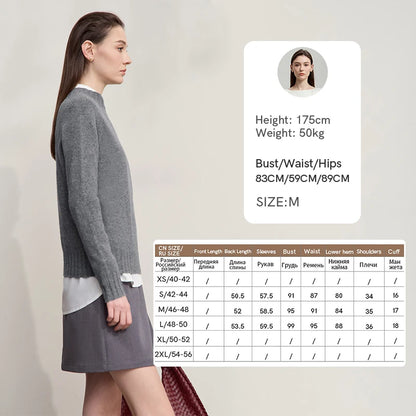 Grau melierter Strickpullover mit langem Ärmel und geripptem Saum