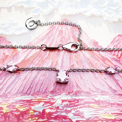 Damen-Schmuckset Halskette Ohrringe rosa Stein romantisch aus Sterlingsilber