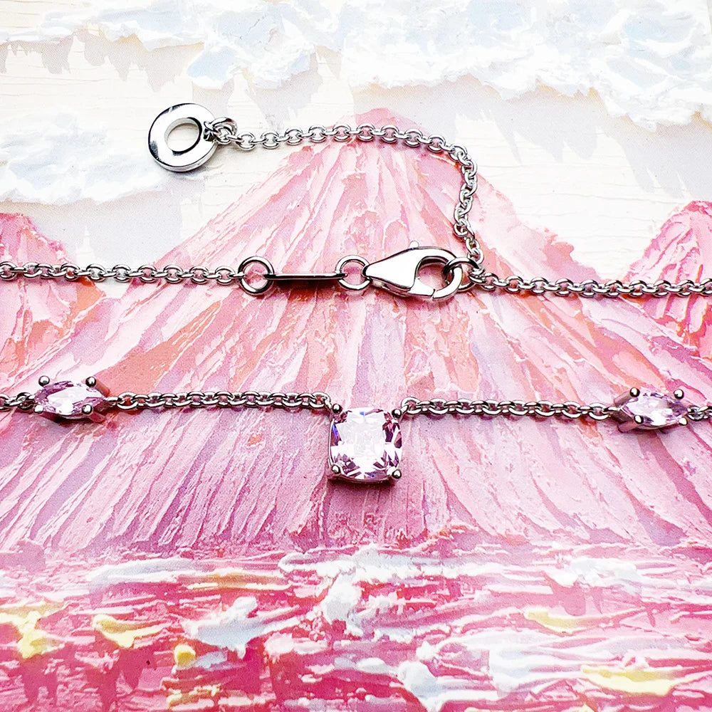 Damen-Schmuckset Halskette Ohrringe rosa Stein romantisch II aus Sterlingsilber