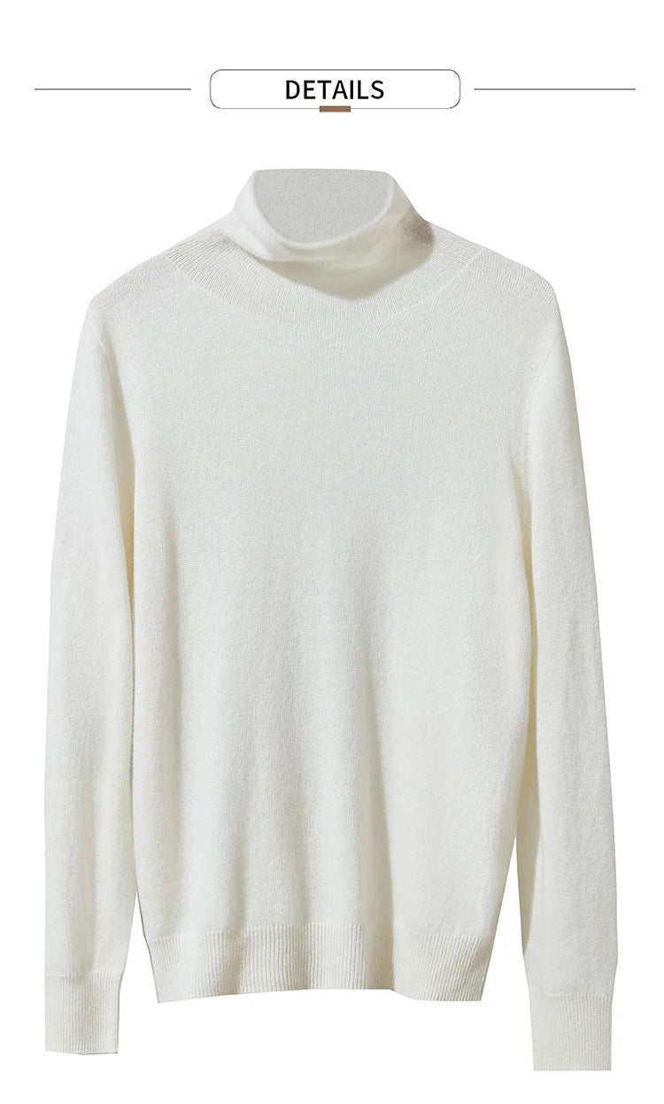 Damen-Rollkragenpullover Wolle-Kaschmir locker einfarbig Herbst