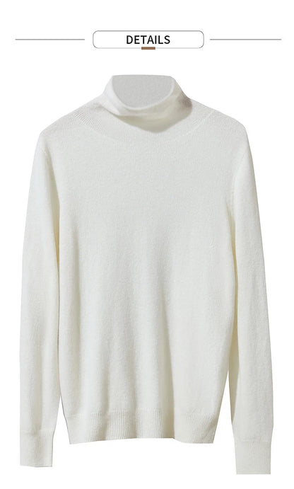 Damen-Rollkragenpullover Wolle-Kaschmir locker einfarbig Herbst