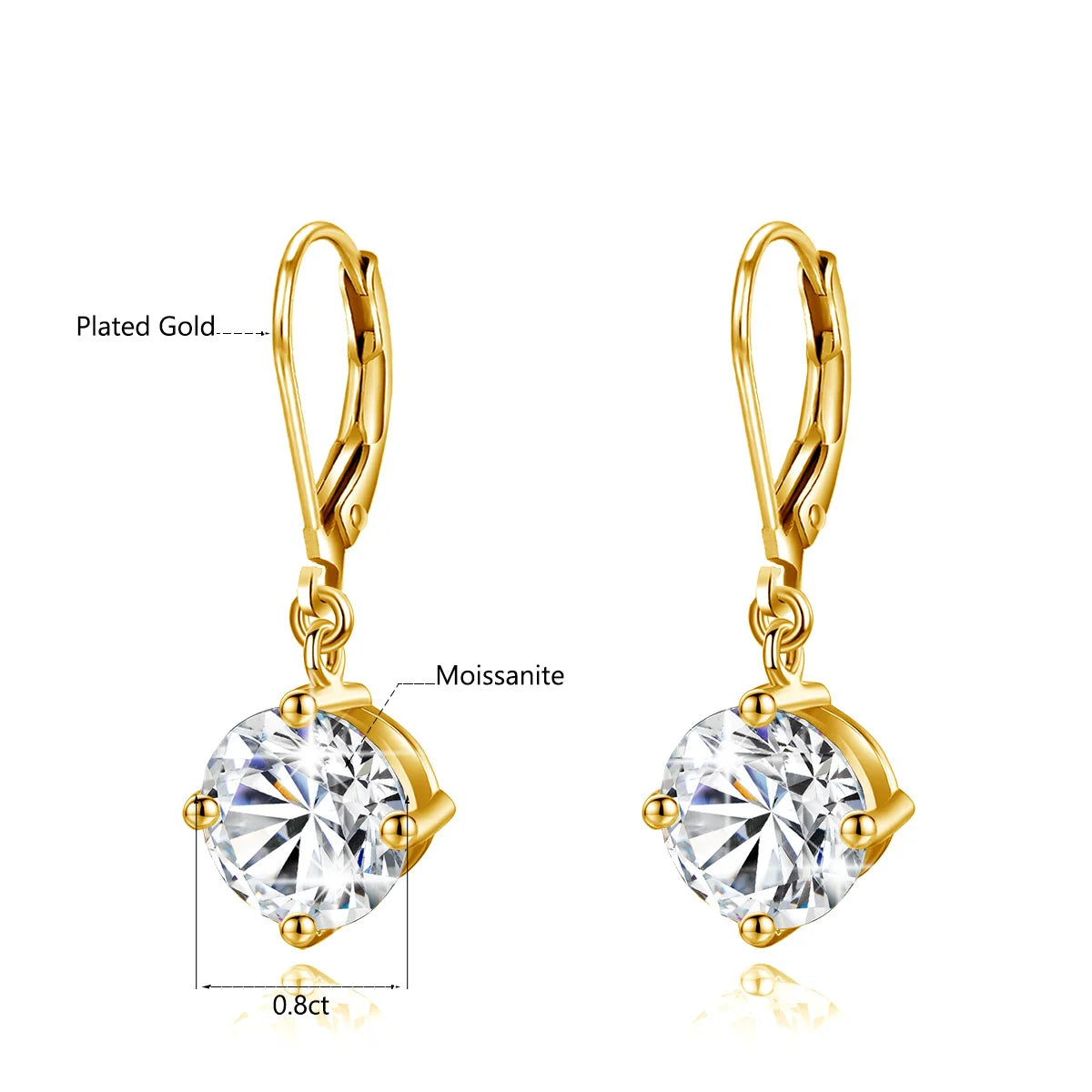 Damen-Moissanite-Tropfenohrringe aus Sterlingsilber mit Gelbgold-Beschichtung, 2,4 ct, Zertifikat