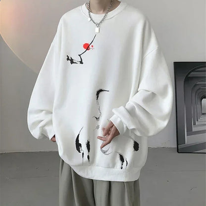 2025, neue Tinte Malerei Kran Gedruckt Pullover Hoodies Für Männer Frühling Hip Hop Mode Oansatz Hoody Y2K Streetwear Sweatshirts