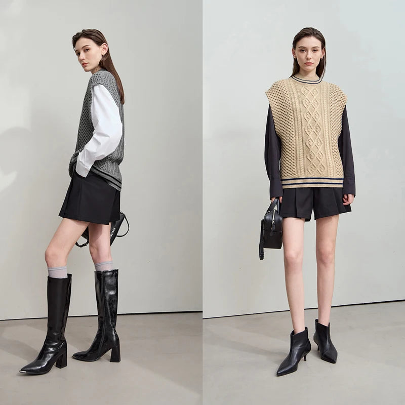 Damen-Halbrollkragen-Pullover ärmellos Weste Wolle-Mix Herbst