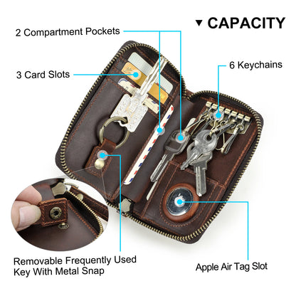 Schlüsselbrieftasche aus Leder mit Kartenfächern, abnehmbaren Schlaufen und AirTag-Slot