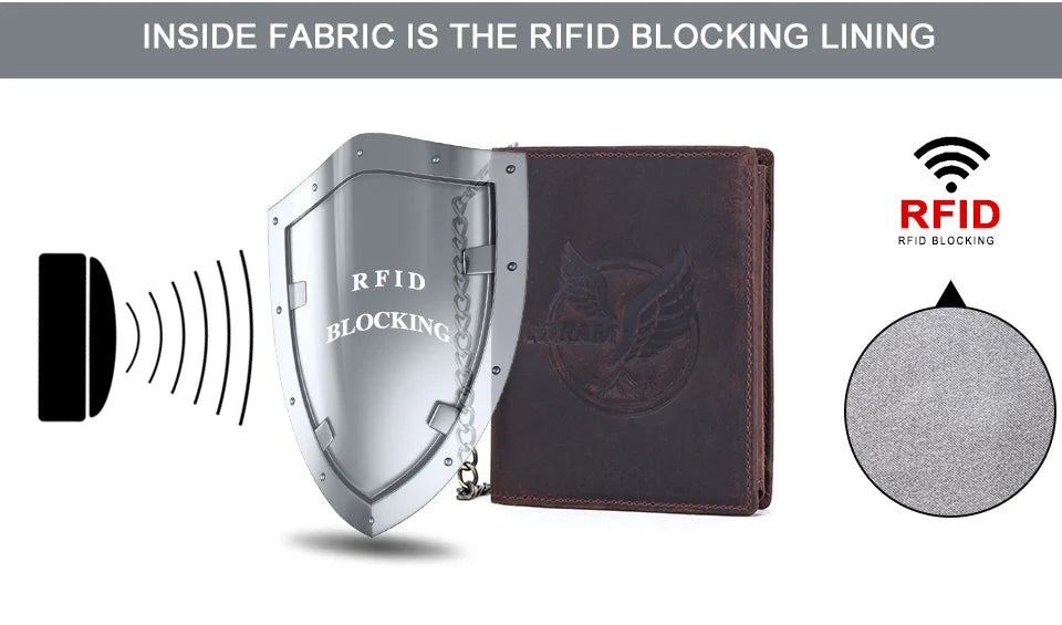 Herren Echtleder Geldbörse Trifold Metallkette RFID Kartenhalter Geldclip