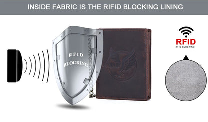 Herren Echtleder Geldbörse Trifold Metallkette RFID Kartenhalter Geldclip
