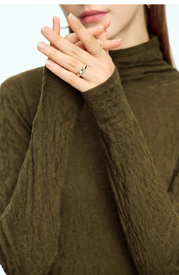 Damen-Rollkragenpullover Wolle-Mix schlank dünn Winter