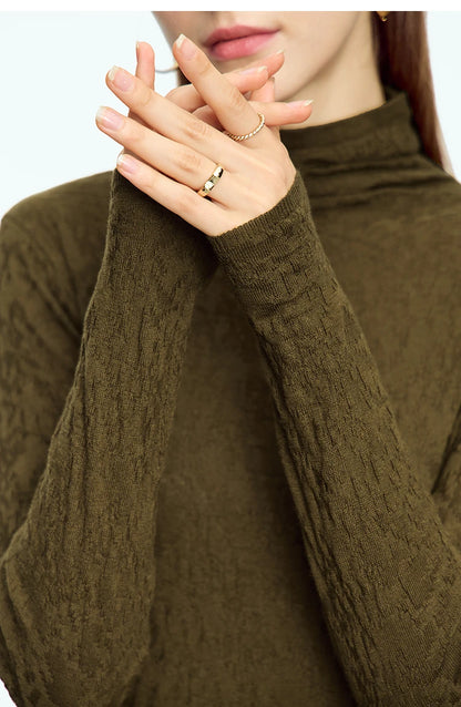 Damen-Rollkragenpullover Wolle-Mix schlank dünn Winter