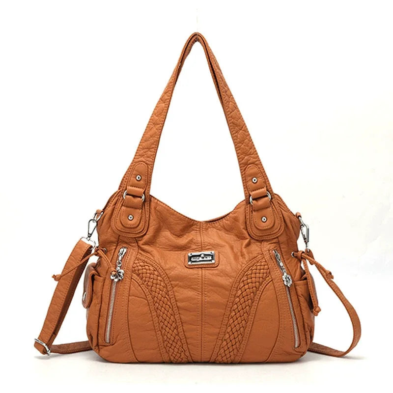 Damen-Schultertasche aus PU mit Mehrfachfächern, Reißverschluss und geräumigem Innenraum