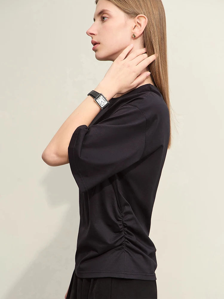 Damen T-Shirt im minimalistischen Stil aus leichtem elastischen Baumwollstoff